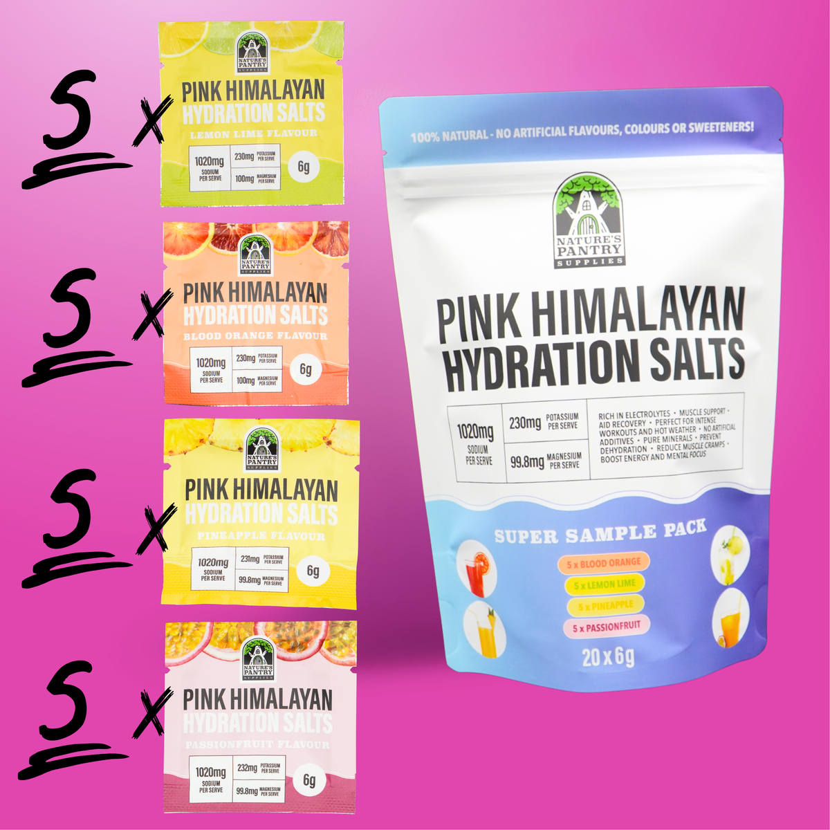 Pink Hydrate Pink Himalayan Hydration Salts Ultimate Variety Pack | 20 Electrolyte ...